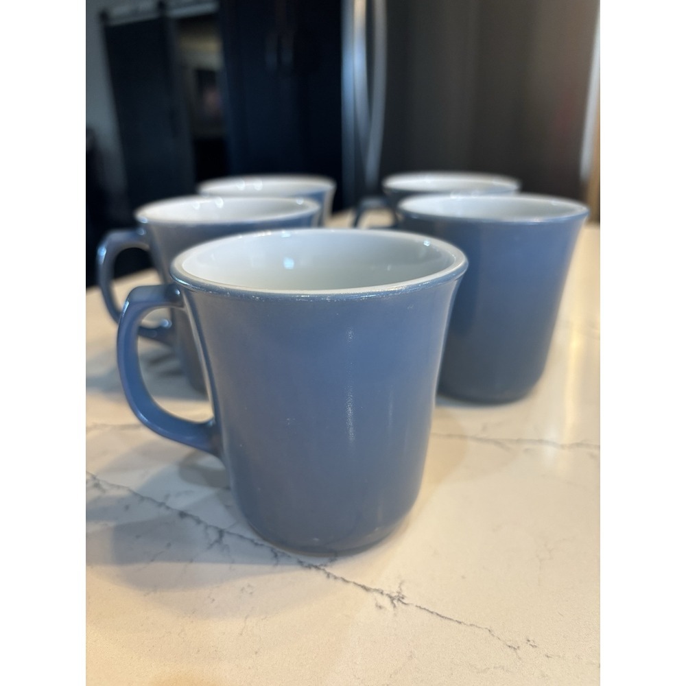 Pyrex Slate‎ Blue Coffee Mug Cup Milk Glass 8oz D Handled Set Of 5 Cups Vintage